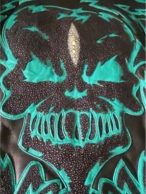 Murga Boot Custom Exotic Leather Stingray Motorcycle Jacket Skull Black Green XL